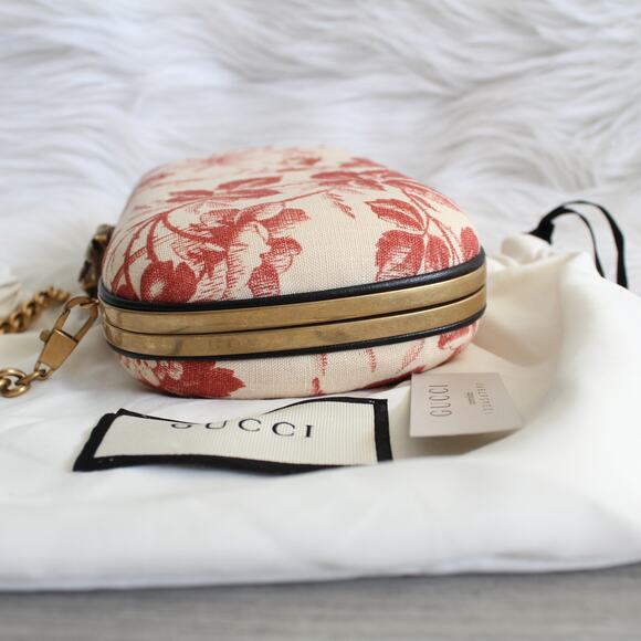 Gucci Linen Herbarium Cherry Blossom Print Broadway Box Chain Clutch Bag - Picture 10 of 15